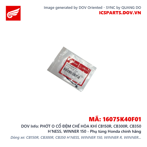 PHỚT O CỔ ĐỆM CHẾ HÒA KHÍ CB150R, CB300R, CB350 H'NESS, WINNER 150 - Phụ tùng Honda chính hãng