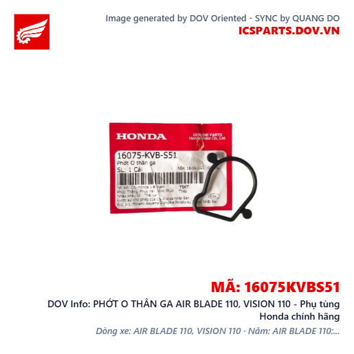 PHỚT O THÂN GA AIR BLADE 110, VISION 110 - Phụ tùng Honda chính hãng