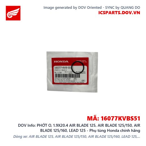 PHỚT O, 1.9X20.4 AIR BLADE 125, AIR BLADE 125/150, AIR BLADE 125/160, LEAD 125 - Phụ tùng Honda chính hãng