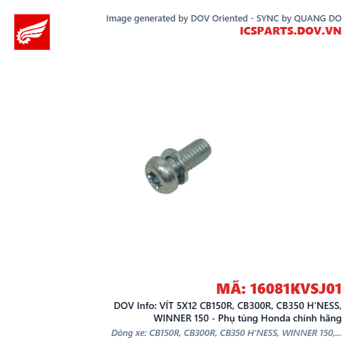 VÍT 5X12 CB150R, CB300R, CB350 H'NESS, WINNER 150 - Phụ tùng Honda chính hãng