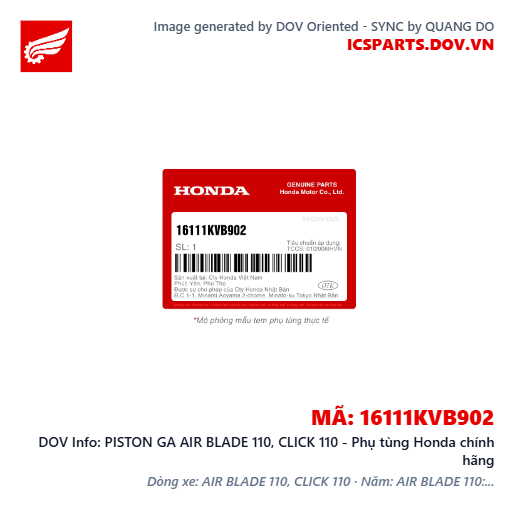PISTON GA AIR BLADE 110, CLICK 110 - Phụ tùng Honda chính hãng