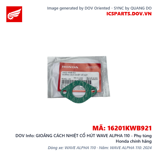 GIOĂNG CÁCH NHIỆT CỔ HÚT WAVE ALPHA 110 - Phụ tùng Honda chính hãng