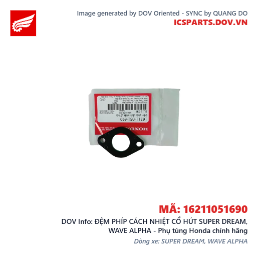 ĐỆM PHÍP CÁCH NHIỆT CỔ HÚT SUPER DREAM, WAVE ALPHA - Phụ tùng Honda chính hãng