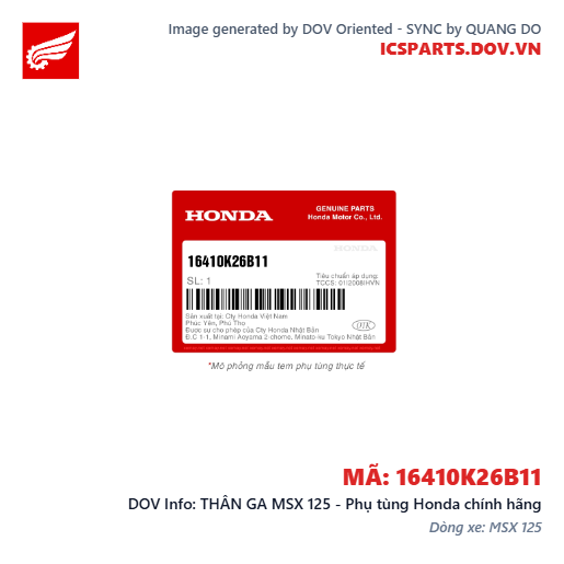 THÂN GA MSX 125 - Phụ tùng Honda chính hãng