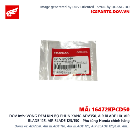 VÒNG ĐÊM KÍN BỘ PHUN XĂNG ADV350, AIR BLADE 110, AIR BLADE 125, AIR BLADE 125/150 - Phụ tùng Honda chính hãng