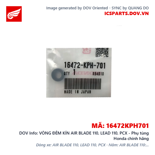 VÒNG ĐÊM KÍN AIR BLADE 110, LEAD 110, PCX - Phụ tùng Honda chính hãng