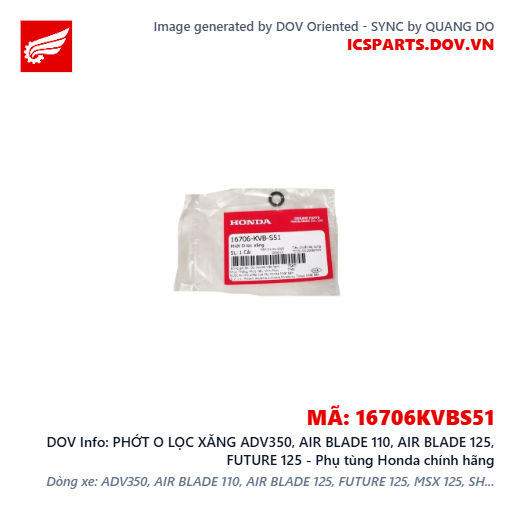PHỚT O LỌC XĂNG ADV350, AIR BLADE 110, AIR BLADE 125, FUTURE 125 - Phụ tùng Honda chính hãng