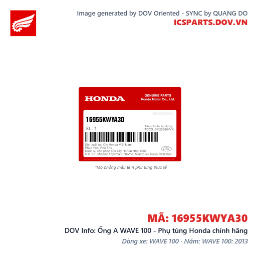 Ống A WAVE 100 - Phụ tùng Honda chính hãng
