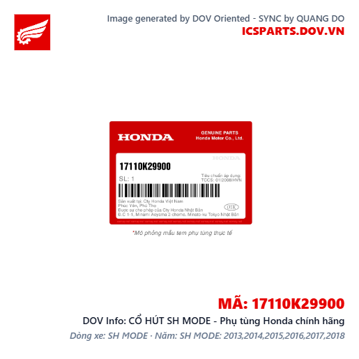 CỔ HÚT SH MODE - Phụ tùng Honda chính hãng