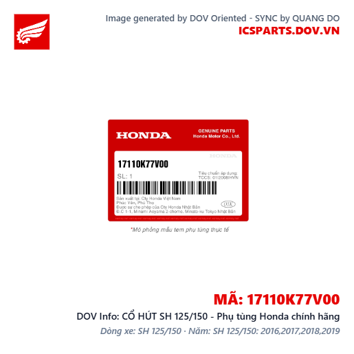 CỔ HÚT SH 125/150 - Phụ tùng Honda chính hãng