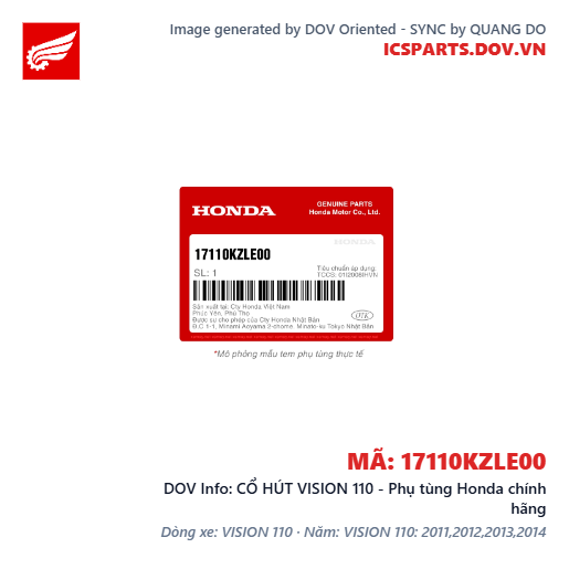 CỔ HÚT VISION 110 - Phụ tùng Honda chính hãng