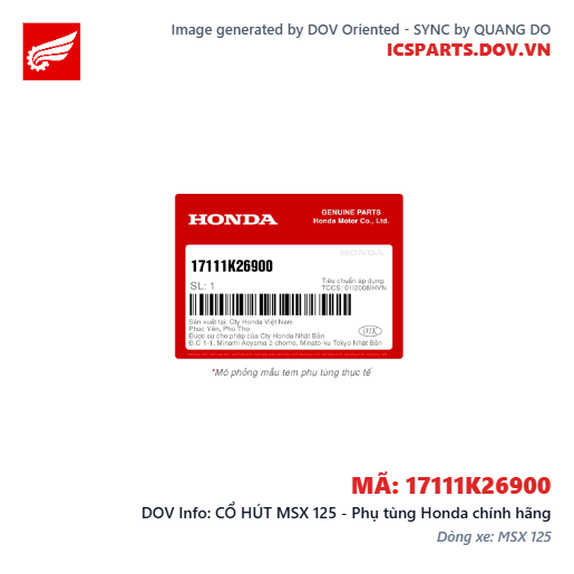CỔ HÚT MSX 125 - Phụ tùng Honda chính hãng