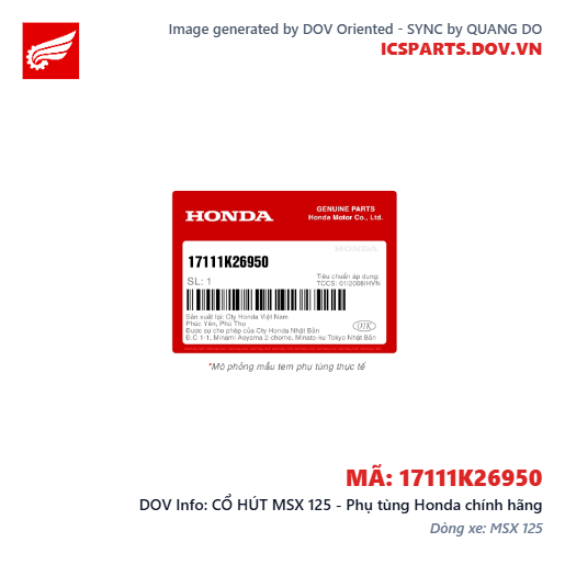 CỔ HÚT MSX 125 - Phụ tùng Honda chính hãng