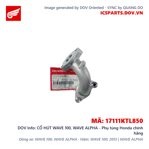 CỔ HÚT WAVE 100, WAVE ALPHA - Phụ tùng Honda chính hãng