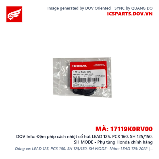 Đệm phíp cách nhiệt cổ hút LEAD 125, PCX 160, SH 125/150, SH MODE - Phụ tùng Honda chính hãng