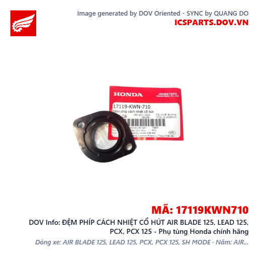 ĐỆM PHÍP CÁCH NHIỆT CỔ HÚT AIR BLADE 125, LEAD 125, PCX, PCX 125 - Phụ tùng Honda chính hãng