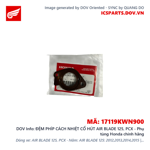 ĐỆM PHÍP CÁCH NHIỆT CỔ HÚT AIR BLADE 125, PCX - Phụ tùng Honda chính hãng