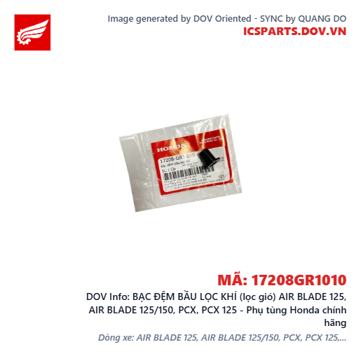BẠC ĐỆM BẦU LỌC KHÍ (lọc gió) AIR BLADE 125, AIR BLADE 125/150, PCX, PCX 125 - Phụ tùng Honda chính hãng