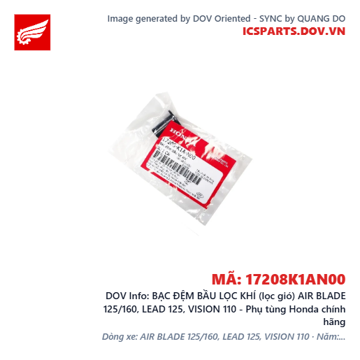 BẠC ĐỆM BẦU LỌC KHÍ (lọc gió) AIR BLADE 125/160, LEAD 125, VISION 110 - Phụ tùng Honda chính hãng