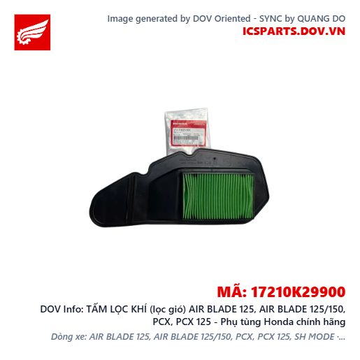TẤM LỌC KHÍ (lọc gió) AIR BLADE 125, AIR BLADE 125/150, PCX, PCX 125 - Phụ tùng Honda chính hãng