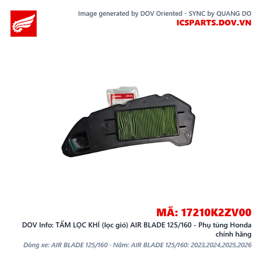 TẤM LỌC KHÍ (lọc gió) AIR BLADE 125/160 - Phụ tùng Honda chính hãng