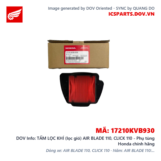 TẤM LỌC KHÍ (lọc gió) AIR BLADE 110, CLICK 110 - Phụ tùng Honda chính hãng