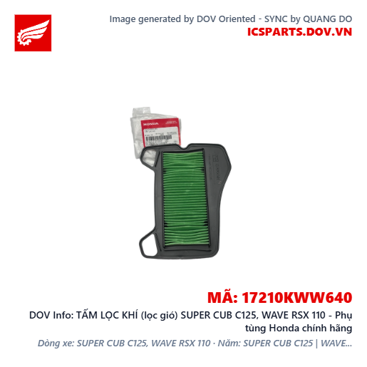 TẤM LỌC KHÍ (lọc gió) SUPER CUB C125, WAVE RSX 110 - Phụ tùng Honda chính hãng