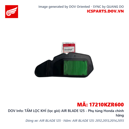 TẤM LỌC KHÍ (lọc gió) AIR BLADE 125 - Phụ tùng Honda chính hãng