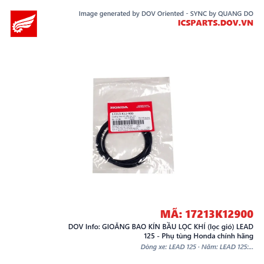 GIOĂNG BAO KÍN BẦU LỌC KHÍ (lọc gió) LEAD 125 - Phụ tùng Honda chính hãng
