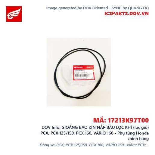 GIOĂNG BAO KÍN NẮP BẦU LỌC KHÍ (lọc gió) PCX, PCX 125/150, PCX 160, VARIO 160 - Phụ tùng Honda chính hãng