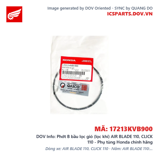 Phớt B bầu lọc gió (lọc khí) AIR BLADE 110, CLICK 110 - Phụ tùng Honda chính hãng