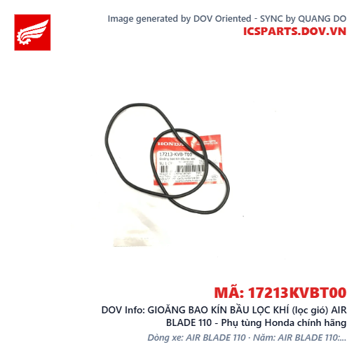 GIOĂNG BAO KÍN BẦU LỌC KHÍ (lọc gió) AIR BLADE 110 - Phụ tùng Honda chính hãng
