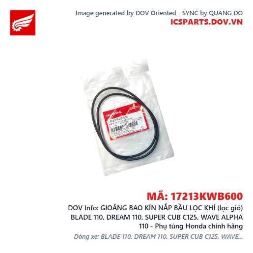 GIOĂNG BAO KÍN NẮP BẦU LỌC KHÍ (lọc gió) BLADE 110, DREAM 110, SUPER CUB C125, WAVE ALPHA 110 - Phụ tùng Honda chính hãng