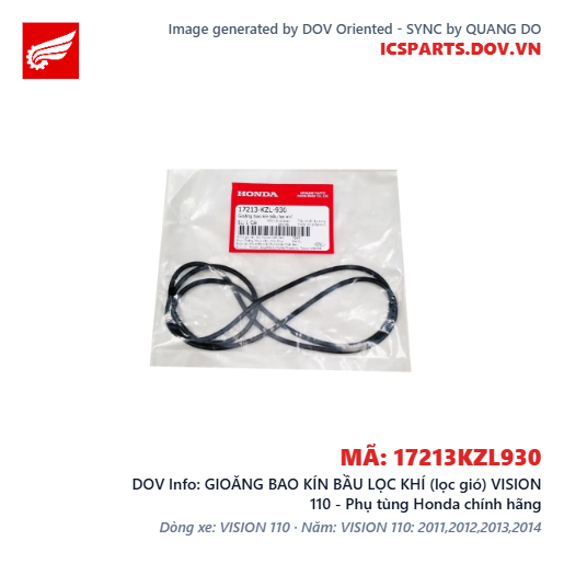 GIOĂNG BAO KÍN BẦU LỌC KHÍ (lọc gió) VISION 110 - Phụ tùng Honda chính hãng