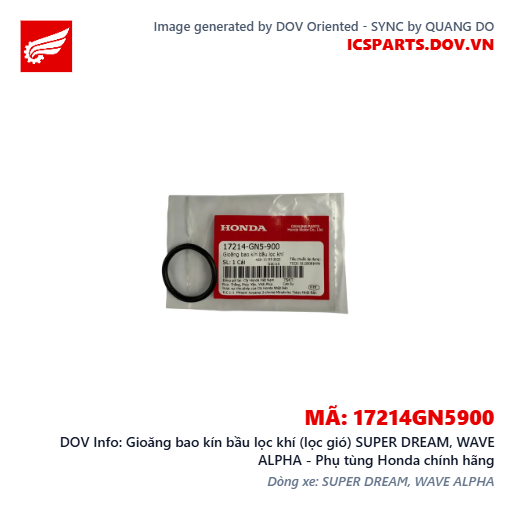 Gioăng bao kín bầu lọc khí (lọc gió) SUPER DREAM, WAVE ALPHA - Phụ tùng Honda chính hãng