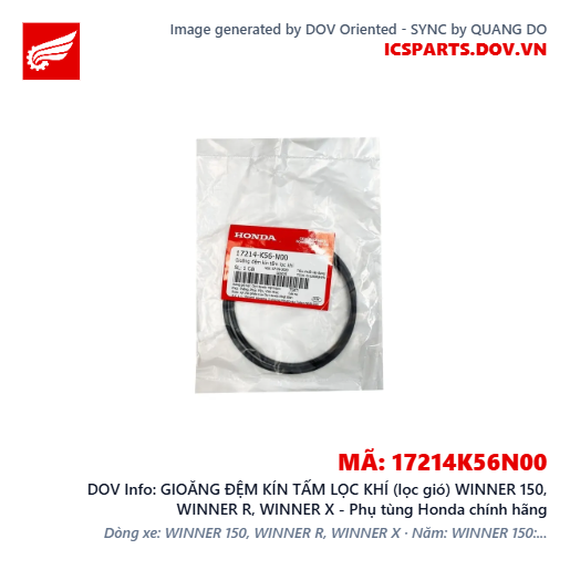 GIOĂNG ĐỆM KÍN TẤM LỌC KHÍ (lọc gió) WINNER 150, WINNER R, WINNER X - Phụ tùng Honda chính hãng