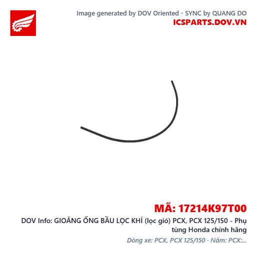 GIOĂNG ỐNG BẦU LỌC KHÍ (lọc gió) PCX, PCX 125/150 - Phụ tùng Honda chính hãng