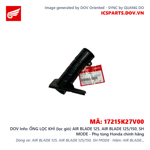 ỐNG LỌC KHÍ (lọc gió) AIR BLADE 125, AIR BLADE 125/150, SH MODE - Phụ tùng Honda chính hãng