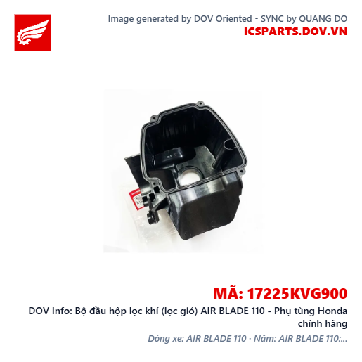 Bộ đầu hộp lọc khí (lọc gió) AIR BLADE 110 - Phụ tùng Honda chính hãng