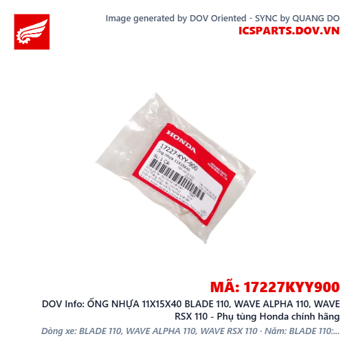 ỐNG NHỰA 11X15X40 BLADE 110, WAVE ALPHA 110, WAVE RSX 110 - Phụ tùng Honda chính hãng