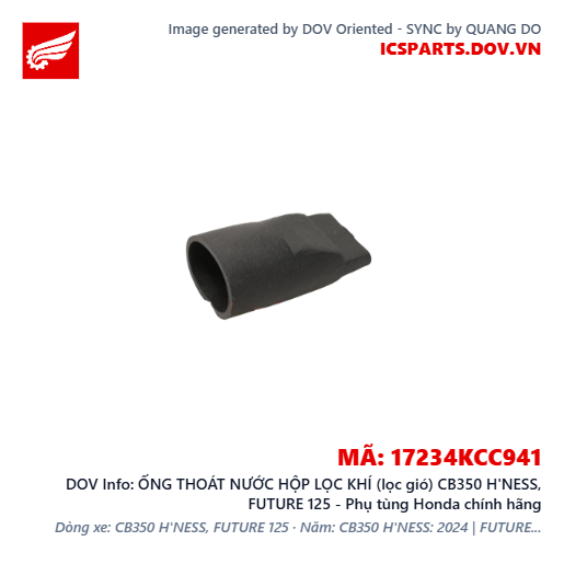 ỐNG THOÁT NƯỚC HỘP LỌC KHÍ (lọc gió) CB350 H'NESS, FUTURE 125 - Phụ tùng Honda chính hãng