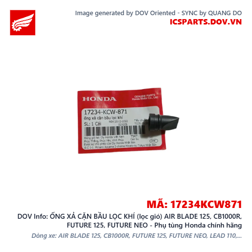 ỐNG XẢ CẶN BẦU LỌC KHÍ (lọc gió) AIR BLADE 125, CB1000R, FUTURE 125, FUTURE NEO - Phụ tùng Honda chính hãng
