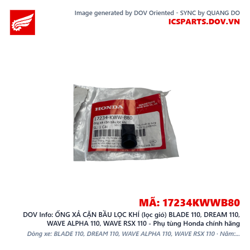 ỐNG XẢ CẶN BẦU LỌC KHÍ (lọc gió) BLADE 110, DREAM 110, WAVE ALPHA 110, WAVE RSX 110 - Phụ tùng Honda chính hãng