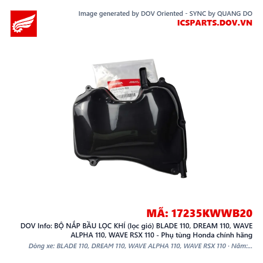 BỘ NẮP BẦU LỌC KHÍ (lọc gió) BLADE 110, DREAM 110, WAVE ALPHA 110, WAVE RSX 110 - Phụ tùng Honda chính hãng