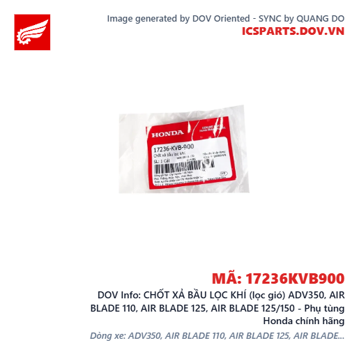 CHỐT XẢ BẦU LỌC KHÍ (lọc gió) ADV350, AIR BLADE 110, AIR BLADE 125, AIR BLADE 125/150 - Phụ tùng Honda chính hãng