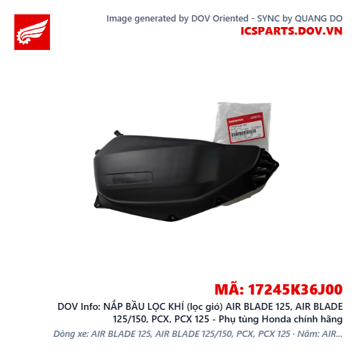 NẮP BẦU LỌC KHÍ (lọc gió) AIR BLADE 125, AIR BLADE 125/150, PCX, PCX 125 - Phụ tùng Honda chính hãng