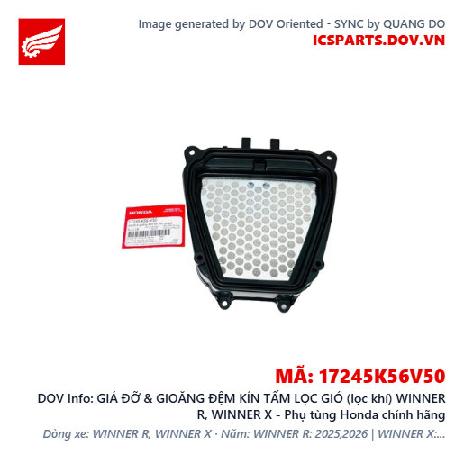 GIÁ ĐỠ & GIOĂNG ĐỆM KÍN TẤM LỌC GIÓ (lọc khí) WINNER R, WINNER X - Phụ tùng Honda chính hãng
