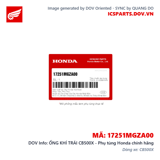 ỐNG KHÍ TRÁI CB500X - Phụ tùng Honda chính hãng