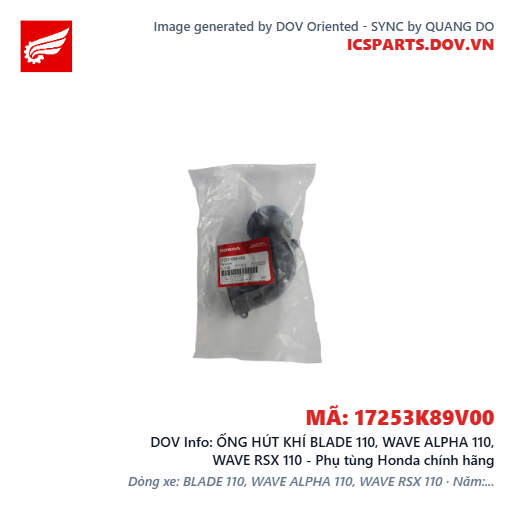 ỐNG HÚT KHÍ BLADE 110, WAVE ALPHA 110, WAVE RSX 110 - Phụ tùng Honda chính hãng