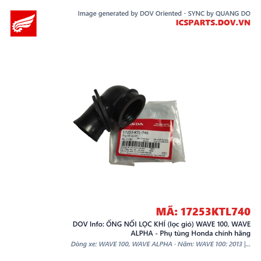 ỐNG NỐI LỌC KHÍ (lọc gió) WAVE 100, WAVE ALPHA - Phụ tùng Honda chính hãng